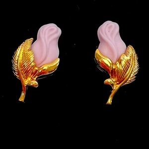 AVON Vintage Porcelain Rose Bud Earrings